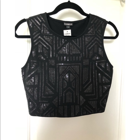 Express Tops - NWT Express Black Pattern Sequins Crop Top